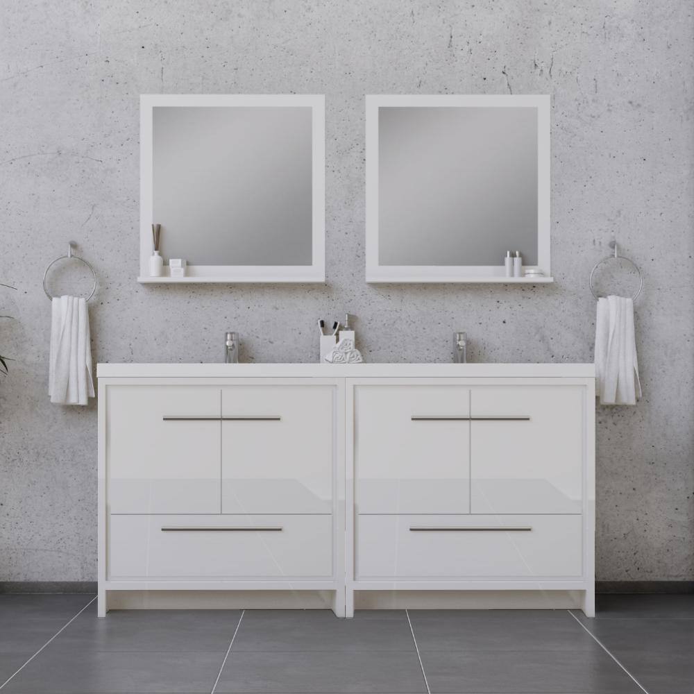 Alya 72" White MDF Double Sink Freestanding Bathroom Vanity