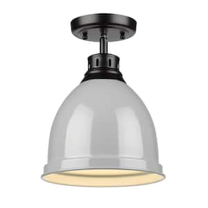 Duncan Collection 1-Light Black Flush Mount with Gray Shade