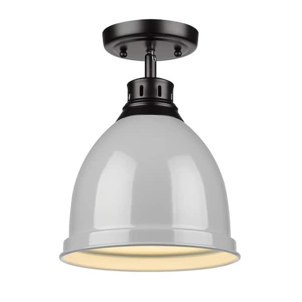 Golden Lighting Duncan Collection 1-Light Black Flush Mount with Gray Shade