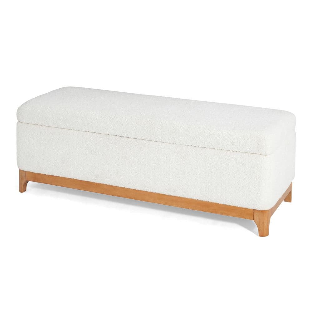 Antonio Modern White Chenille Upholstered Rectangle Accent Ottoman Storage Bench