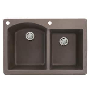 Aversa Drop-in Granite 33 in. 2-Hole 1-3/4 D-Shape Double Bowl Kitchen Sink in Espresso