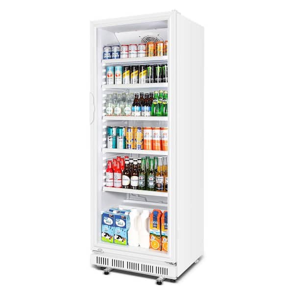 24.5 in. W 13 cu. ft. Commercial Display Refrigerator Glass Door Merchandiser in White with 4 Casters and Safety Lock