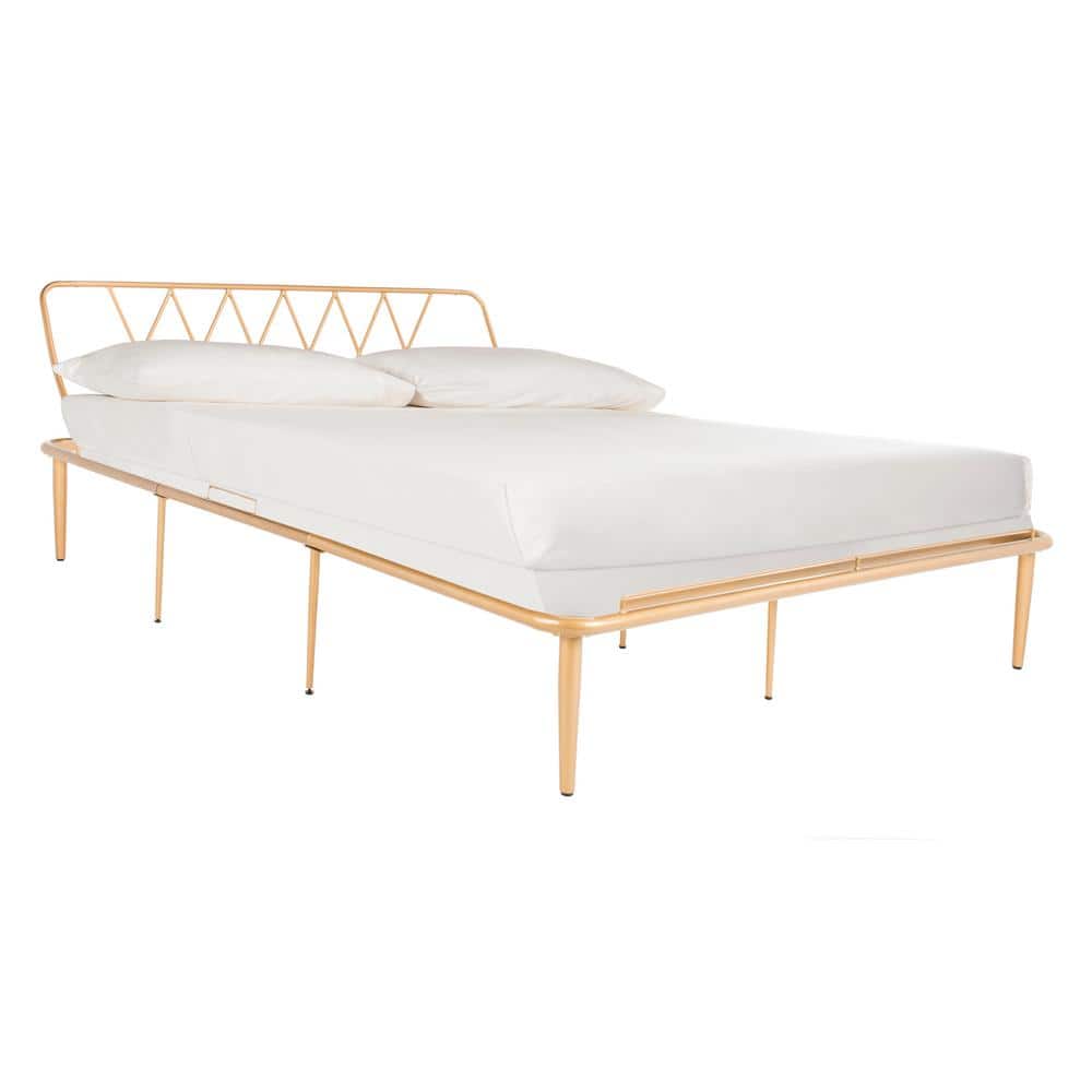 Queen Gold Metal Upholstered Bed Frame with Headboard