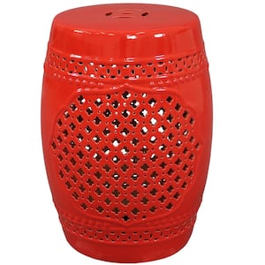 Sunnydaze Red Ceramic Stone Round Outdoor Accent Table with Lattice Design