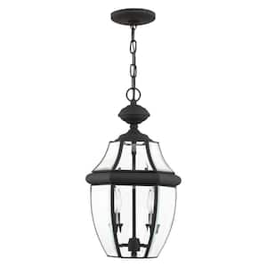 Aston 19 in. 2-Light Black Dimmable Outdoor Pendant Light with Clear Beveled Glass and No Bulbs Included