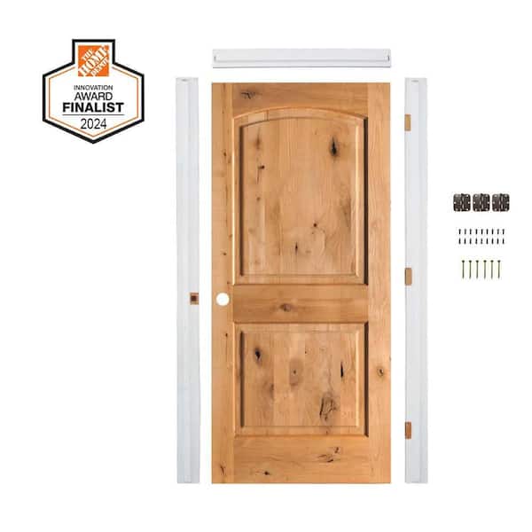 Krosswood Doors DIY RTA Kit 36 in. x 80 in. Arched Knotty Alder Wood Right-Hand Clear Stain Single Ready To Assemble Interior Door