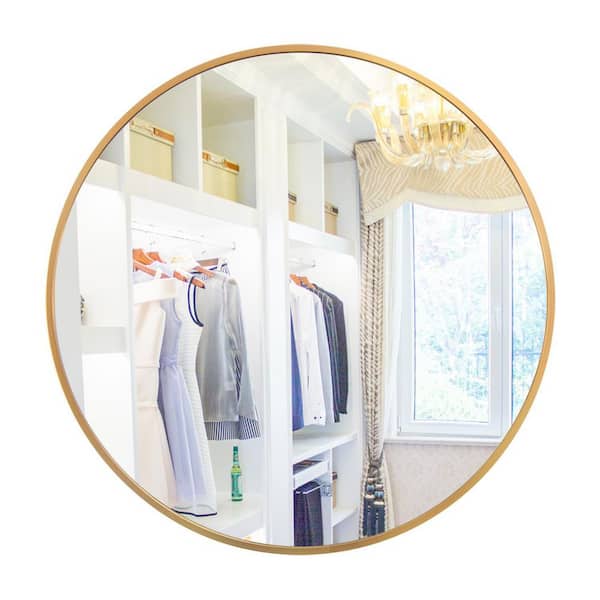 28 in. W x 28 in. H Large Round Framed Wall Bathroom Vanity Mirror in Gold W66231064 The Home
