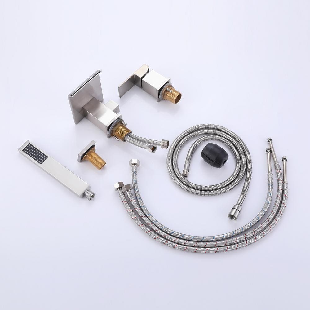 Brushed Nickel Waterfall Roman Tub Faucet with Handheld Shower