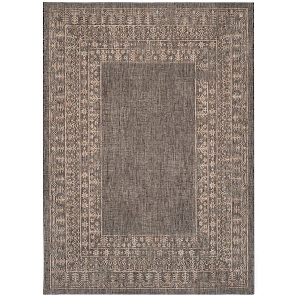 SAFAVIEH Courtyard Black/Natural 7 ft. x 10 ft. Border Ornate Indoor/Outdoor Area Rug