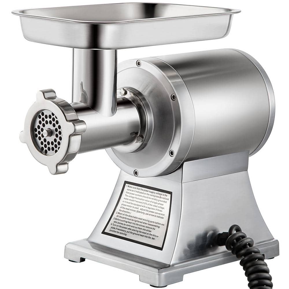 Commercial Meat Grinder, 450 lbs. Stainless Steel Blade and Plate, Sausage Stuffer, FDA Approved, Heavy Duty in Silver