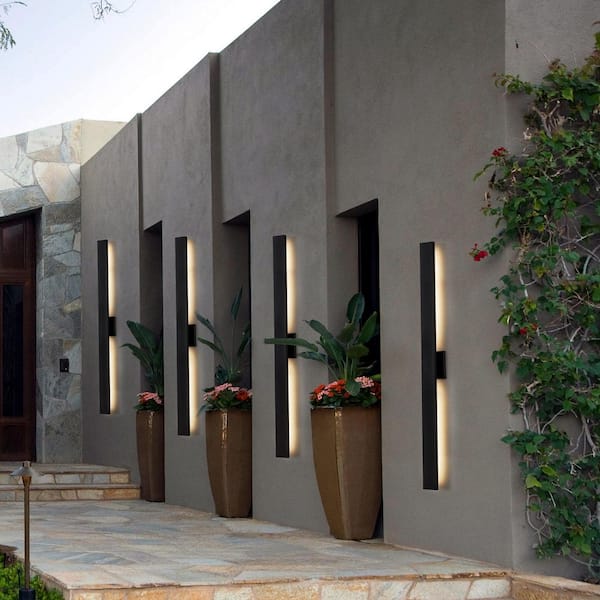 48in. Black Aluminum Dimmable LED Outdoor Hardwired Wall Lantern Sconce with Frosted Glass