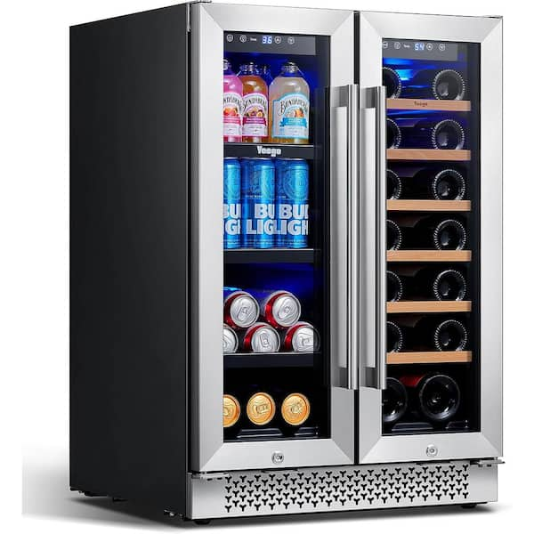 Yeego 24 in. 20-Bottles Wine and 60-Cans Beverage Cooler Dual Zone Refrigerator Built-In or Freestanding Fridge Frost Free