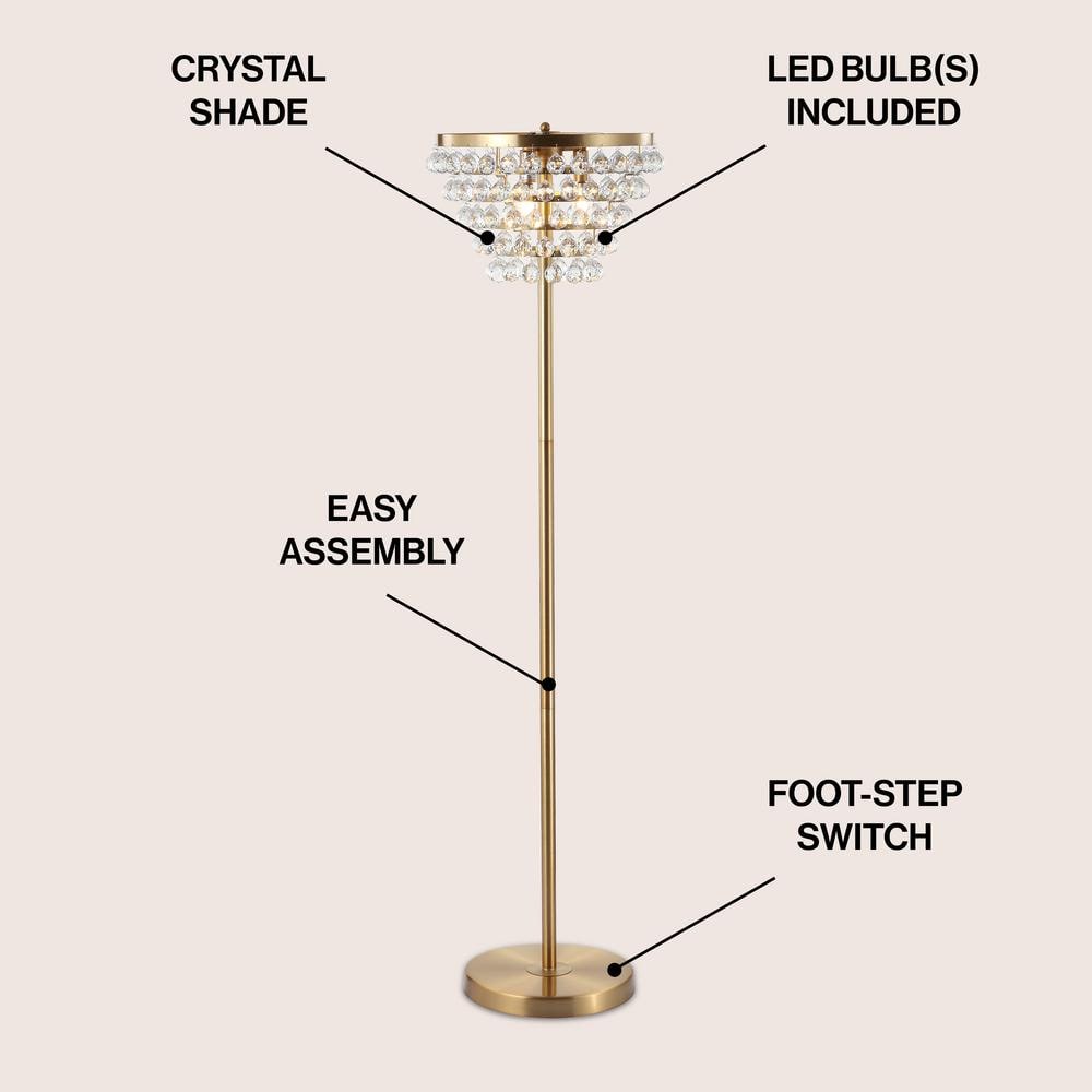 Jemma 60" Antique Gold Crystal LED Floor Lamp with Clear Shade