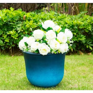 Large 15.7 in. Tall Blue Lightweight Concrete Modern Vibrant Ombre Round Planter