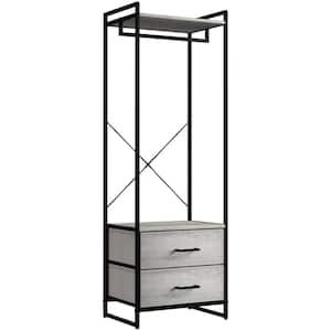 Greige Steel Clothes Rack with Fabric Drawers and Wood Top 15.25 in. W x 70 in. H