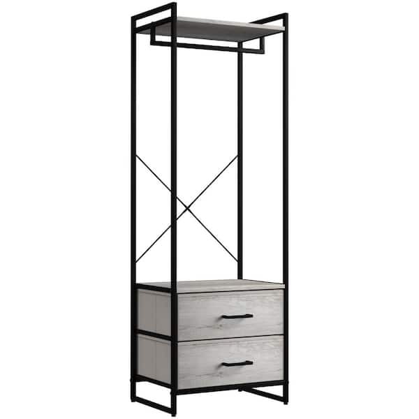 Sorbus Greige Steel Clothes Rack with Fabric Drawers and Wood Top 15.25 in. W x 70 in. H