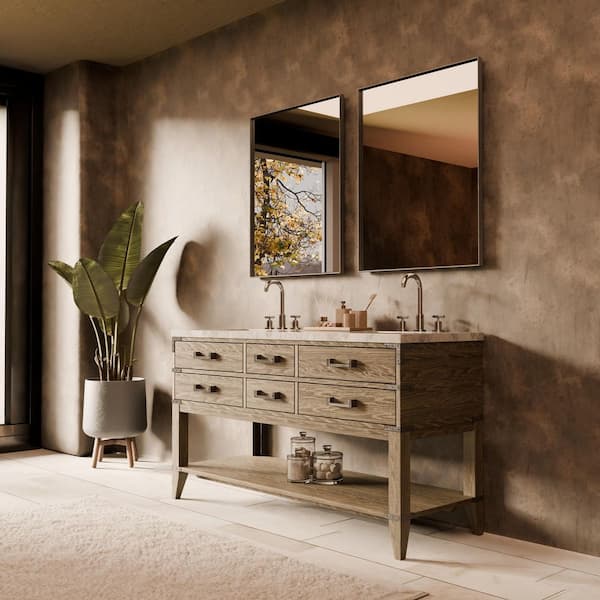 Irvington 60 in W x 22 in D Grey Oak Double Bath Vanity and Carrara Marble Top