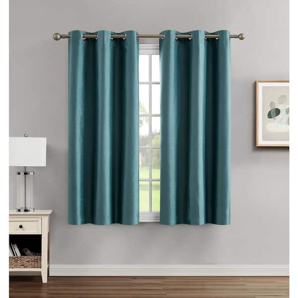 CREATIVE HOME IDEAS Brea Grey Teal Tiebacks Blackout Grommet Curtain - 38 in. W x 63 in. L (2-Panels and 2-Tiebacks)