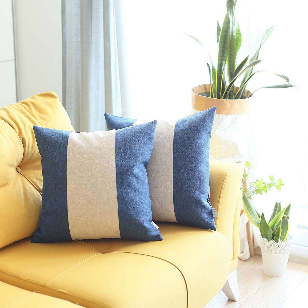 Blue and Ivory Polyester Euro Throw Pillow Covers, Set of 2
