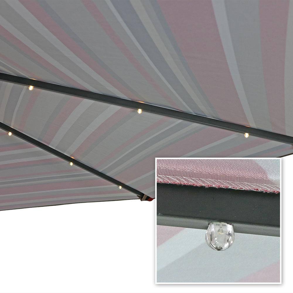 9' Awning Stripe Aluminum Market Umbrella with Solar LED Lights