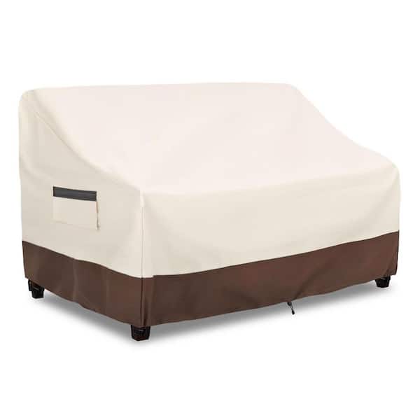 58 x 33 x 32 in. Beige and Brown Outdoor Loveseat Cover Waterproof Heavy Duty Patio Furniture Sofa Cover