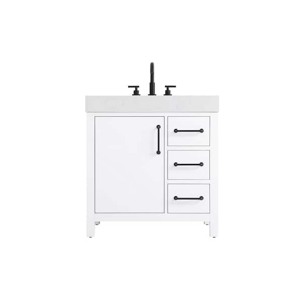32 in. Single Sink White Bath Vanity with White Engineered Marble Top