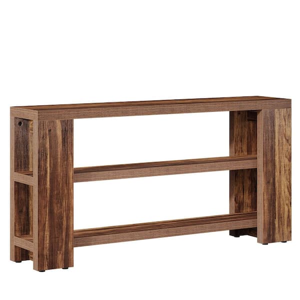 BYBLIGHT Turrella 70.9 in. Rustic Brown Rectangle Wood Console Table ...