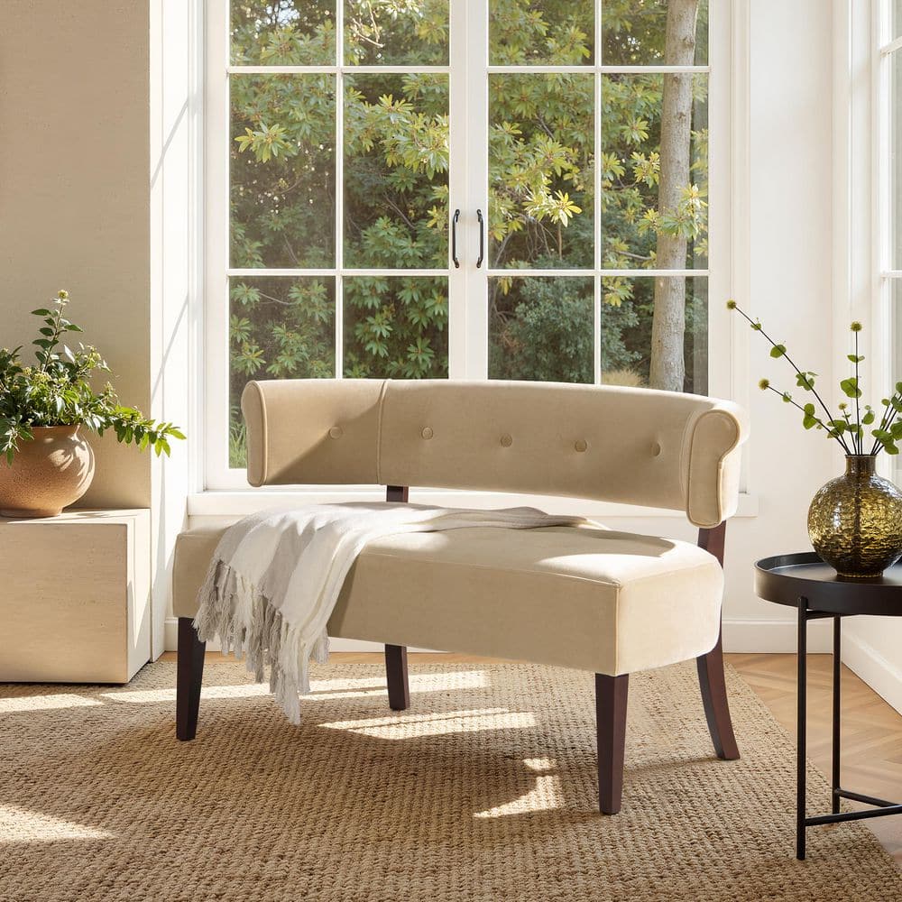 Jennifer Taylor Jared Roll Arm Tufted Bench Settee Fawn Brown