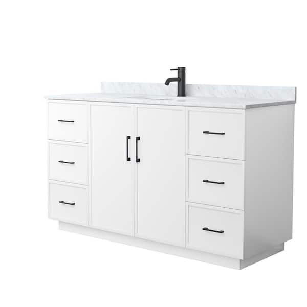 Elan TK 60 in. Single Freestanding White Bath Vanity with White Carrara Marble Top (Assembled)