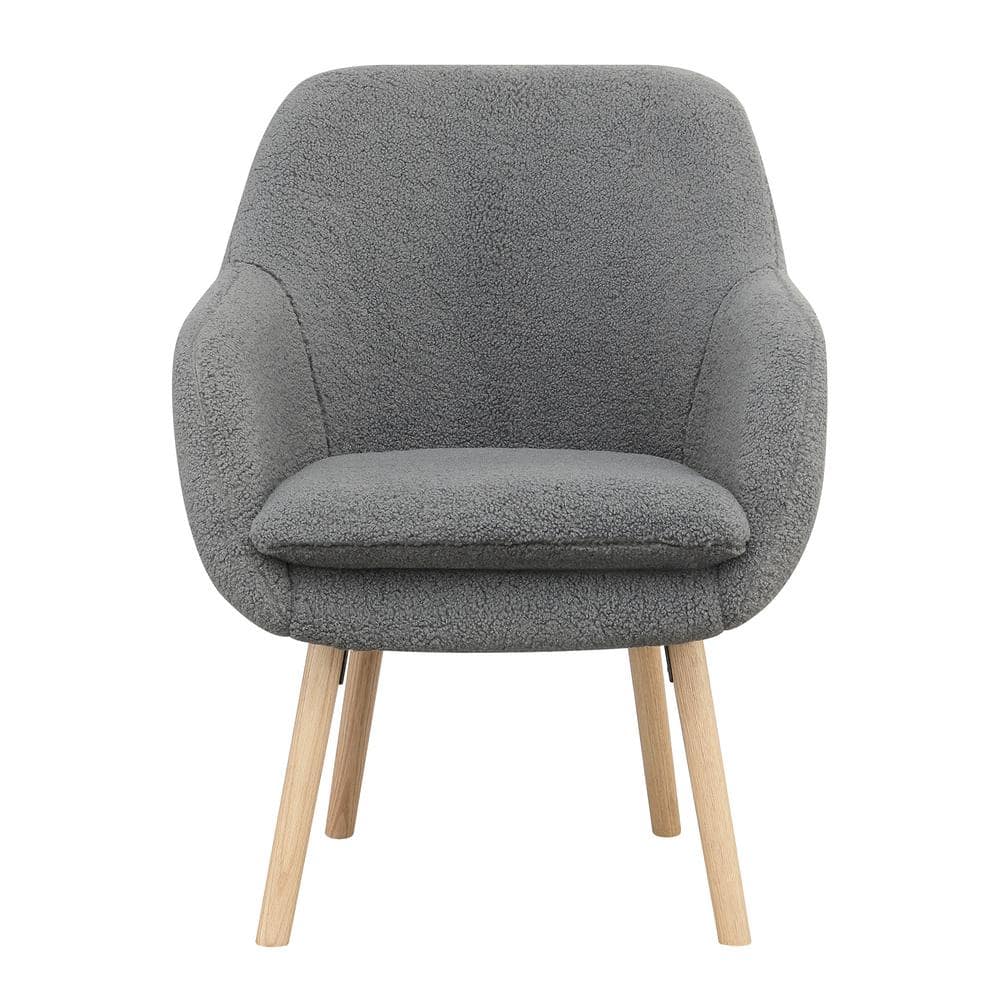 Gray Sherpa Wood Accent Chair with Detachable Cushion