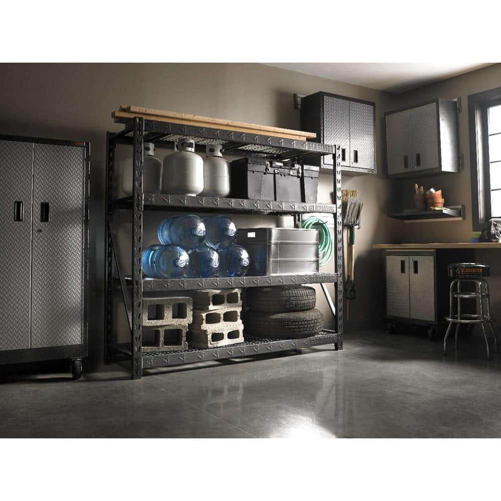 77" Wide Hammered Granite Heavy Duty Metal Rack with Four Shelves
