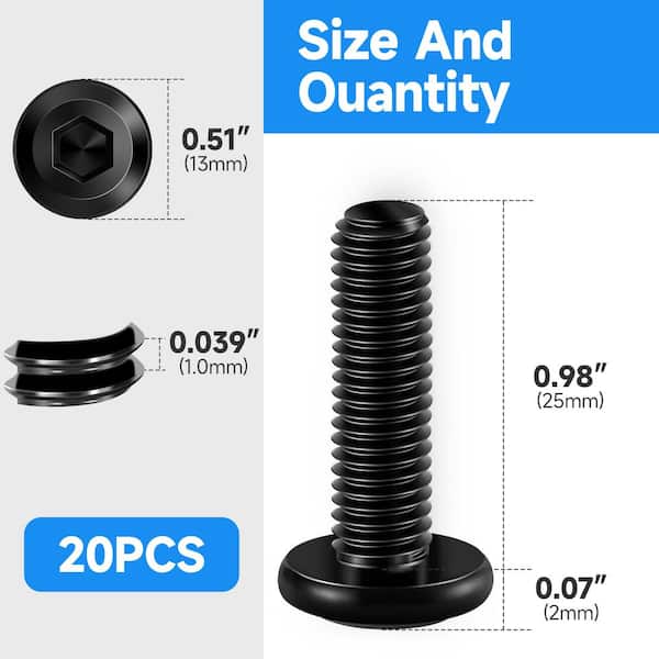 M6 x 25 mm Black Oxide Stainless Steel Hex Button Head Socket Screw (20-Pack)