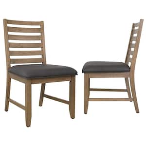 Desert Brown Saunders Upholstered Solid Wood Slat Back Dining Chairs (Set of 2)