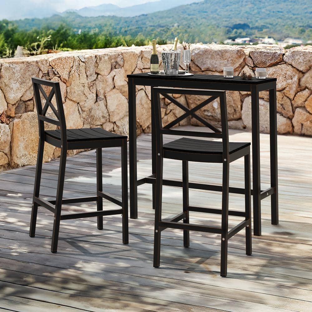 Black Aluminum 26" Outdoor Bar Stools with X-Back Design, Set of 2