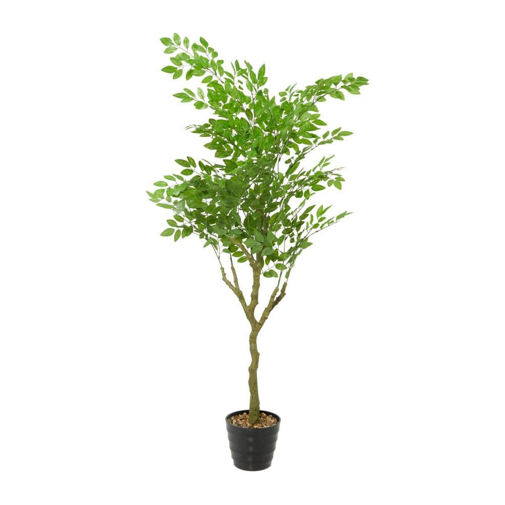 Litton Lane 61 in. H Indoor Outdoor Weeping Fig Artificial Tree with Realistic Leaves and Black Melamine Pot