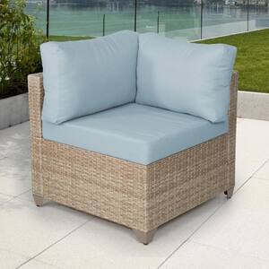 Maui Metal Outdoor Sectional with Sky Blue Cushions