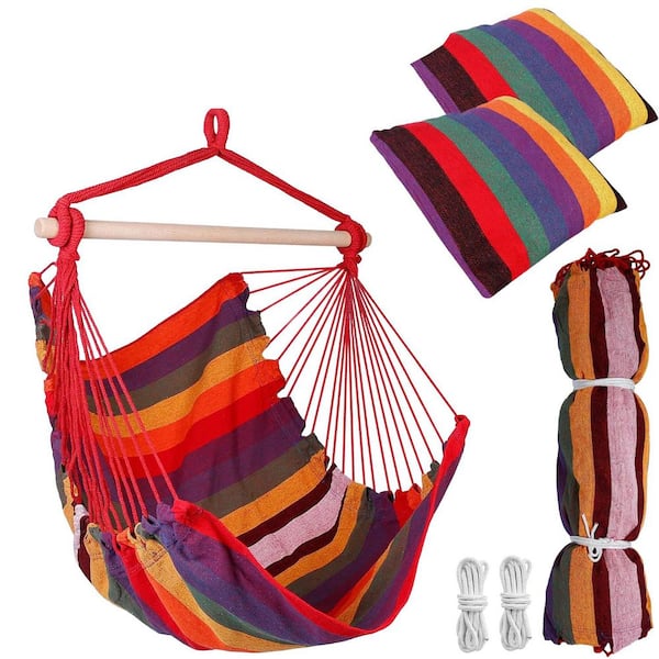 Single Red Fabric Patio Swing without Sunshade, Wood