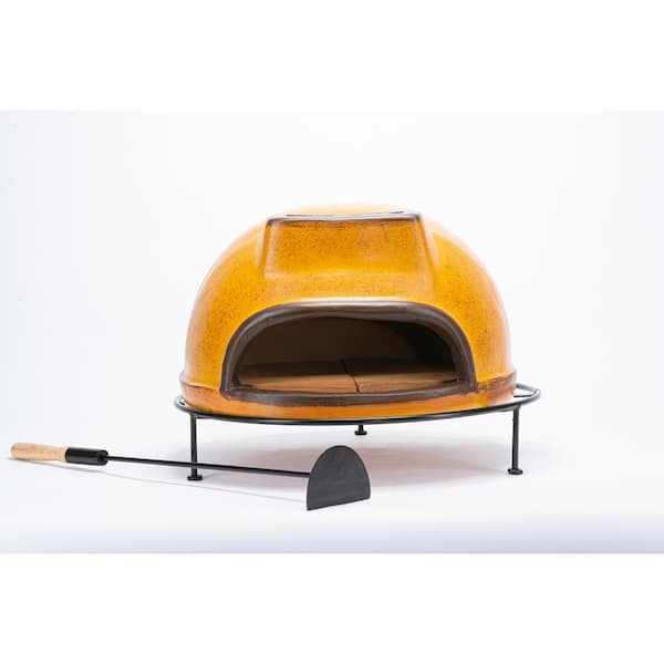 Ravenna Pottery Florencia 19.75 in. Mustard Yellow Round Wood Burning Outdoor Pizza Oven