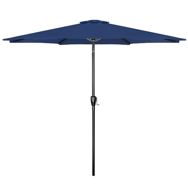 Unbranded 10 ft. Steel Patio Umbrella, Outdoor Table Market Yard Umbrella with 8 Sturdy Ribs, Push Button Tilt/Crank in Dark Blue