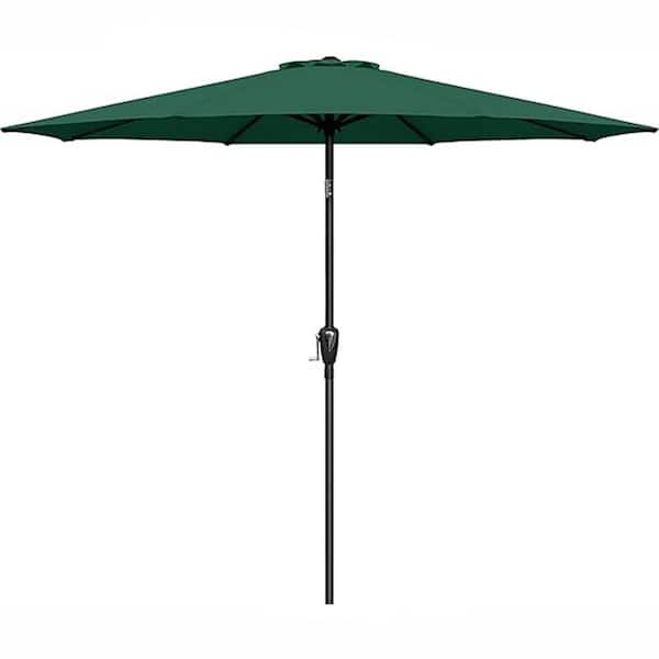Tileon 9 ft. Stainless Steel Patio Market Table Umbrella with Push Botton Tilt, Crank and 8 Sturdy Ribs in Green