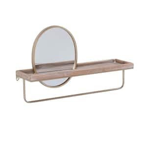 Yantos 17.25 in. H x 28.75 in. W Oval Iron Frame Gold off Center Mirror and Wall Shelf