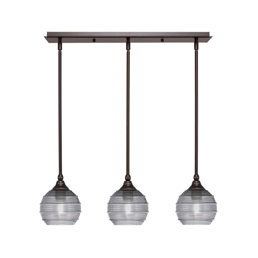 Livingston 100-Watt 3-Light Dark Granite Shaded Pendant Light with 6 in. Sm