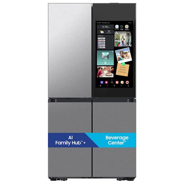 Bespoke 29 cu. ft. Standard Depth 4-Door Flex French Door Refrigerator in Stainless Steel with Charcoal Family Hub+