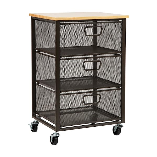 13 in. W x 24.25 in. H x 15.75 in. D Black Pull-Out Metal 3-Drawer Storage Cart Laundry Organizer