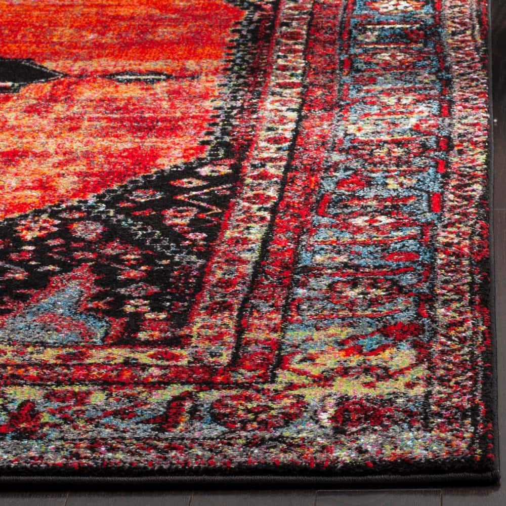 Vintage Red Floral High Pile Synthetic Area Rug
