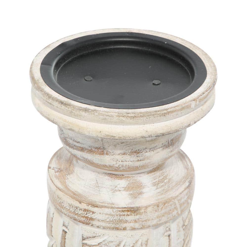 Radiant Elegance White Washed Wood Candlestick Trio, Set of 3