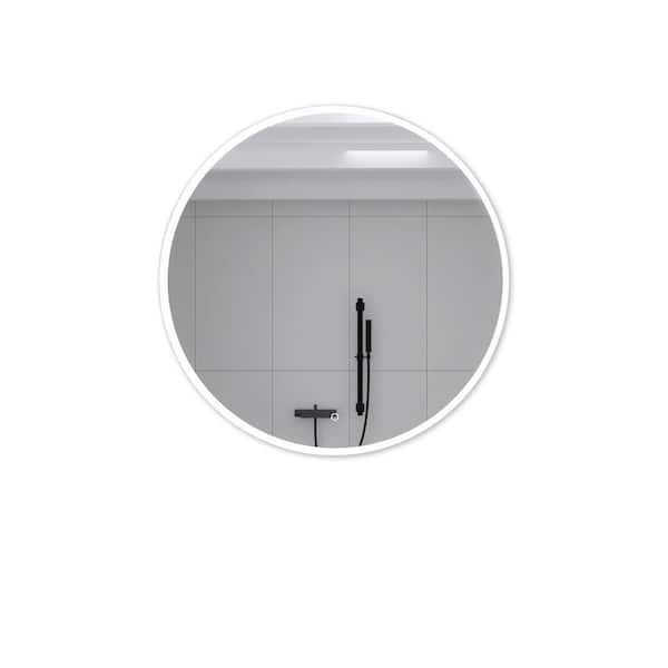 FUNKOL 32 in. W x 32 in. H Round Frameless Wall-Mount Bathroom Vanity Mirror in Silver