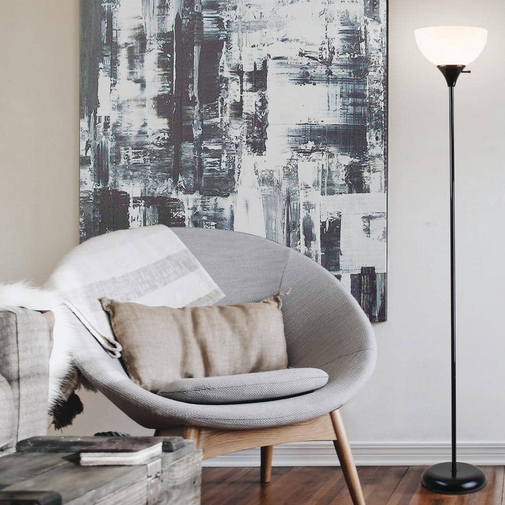 Charles 71" Black Torchiere Plastic Floor Lamp with LED Bulb