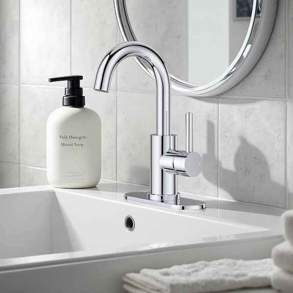 Single Hole Single-Handle Bathroom Faucet with drain with 360° Swivel Spout Bathroom Faucet in Polished Chrome