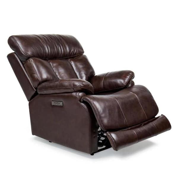 Armen Living Montague Dual Power Headrest and Lumbar Support Recliner Chair in Genuine Brown Leather